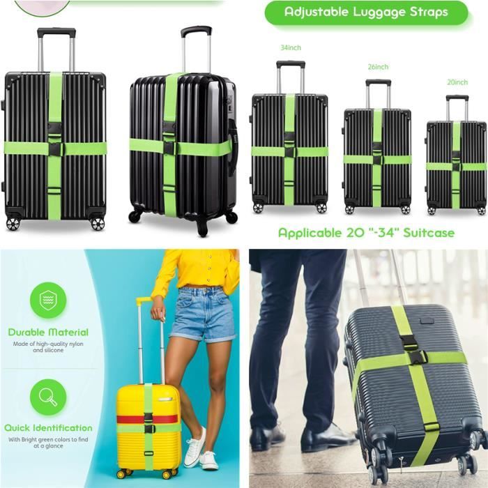 Sangles de bagages élastiques pour valise de voyage avec poignée pour  ajouter un sac, boucle en alliage solide, sangle élastique pour valises,  sangle réglable pour voyage à l'aéroport, déménagement : : Mode