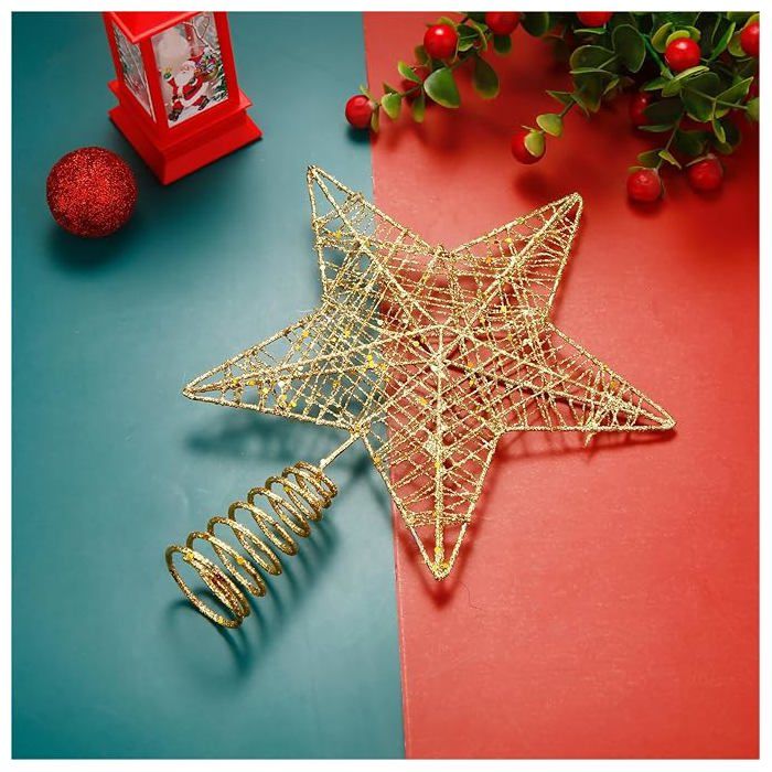 Étoile Dorée Lumineuse Pour Le Haut Du Sapin De Noël - 20 Cm, Design Creux, Idéale Pour Compléter Avec Des Guirlandes Lumineuses
