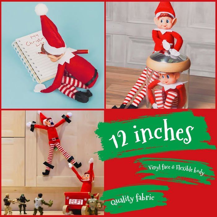 Lot De 2 Lutins De Noël - Corps Souple, Tête En Vinyle Rouge/vert, 38 Cm, Décoration Sapin Ou Maison