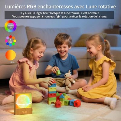 Réveil Simulateur D'aube Et Veilleuse Enfant - 15 Sonneries, 8 Couleurs RGB, 10 Sons Naturels - Cadeau Pour Garçons Et Filles