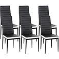 Lot de 6 chaises de salle à manger contemporaines en simili noir et blanc-0