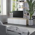 1531 Meuble TV Contemporain - Armoire TV Meuble de rangement Blanc et chêne sonoma 120x34x30 cm Aggloméré Guide®-0
