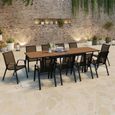 IDMARKET Salon de jardin NOUMEA table extensible 135/270 cm plateau effet bois et 12 chaises empilables noir et bois-0