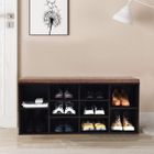 RELAX4LIFE Banc à Chaussures en Bois 10 Compartiments, Meuble de Rangement Coussin de Siège/Étagères Démontable et Réglables (Brun)