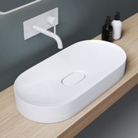 Sogood Vasque à poser ovale blanc lavabo de salle de bains évier 70x35,5x10cm lave mains avec cache bonde Colossum826