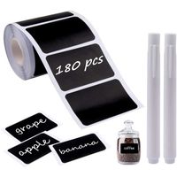 180 Pcs Étiquettes Autocollantes Noires, Étiquettes imperméables avec 2 stylos à craies blanches - 60 x 40 mm