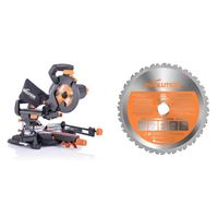 Evolution Power Tools - Scie a Onglets Coulissante Multi-Materiaux R210SMS+ avec le Pack Plus, 210 mm (230 V) & Lame Polyvale