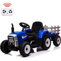Voiture Électrique Tracteur avec Remorque pour Enfants - BALOVEBY - 3-8 ans - 12V - LED, Klaxon, Musique - Bleu