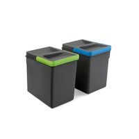 Emuca Kit de Recycle de poubelle de recyclage pour tiroir de cuisine Hauteur Recycle 216mm, 2x6litres, Gris antracite Plastique