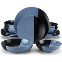 Service de table complet, vancasso Assiette, Série ACCEL-BB 16 pièces, Chacun adopte un design bicolore - Bleu et Noir