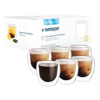 Wessper Set de 6 verres à latte macchiato, café, thé à double paroi - Capacité 250 ml - Verre borosilicaté