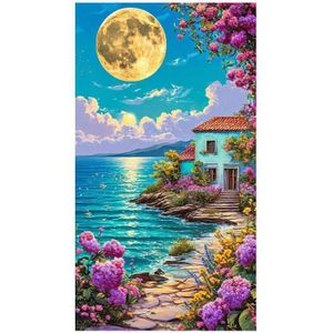 Kit Diamond Painting Coucher De Soleil Sur Mer - Toile 50x40 Cm Avec Strass Carrés - Activité Créative Anti-stress