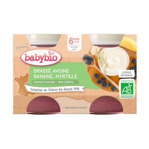 PLATS CUISINÉS Babybio - Petit Pot Bébé Brassé Avoine Banane Myrtille - Bio - 2x130g - Dès 6 mois