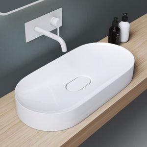 LAVABO - VASQUE Sogood Vasque à poser ovale blanc lavabo de salle de bains évier 70x35,5x10cm lave mains avec cache bonde Colossum826