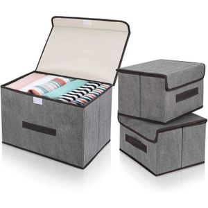 Lot de 2 boites de rangement en tissu gris foncé PACIFICO cube de rangement  pliable dim 27x27x27 cm, pour linge jouets vêtements