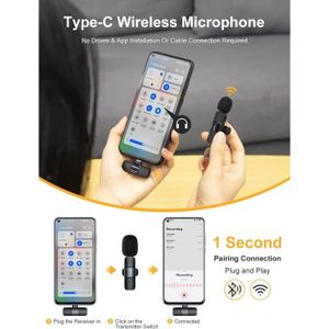 MICROPHONE Moman Microphone Cravate sans Fil,CP1XC 2.4GHzType-C&USB 2TX&1RX Mic Cravate Plug&Play Simple Pression Sourdin pour Téléphone And