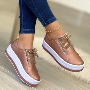 BASKET Chaussures pour femmes : baskets décontractées à plateforme à lacets pour dames jiushengti™ - Or rose