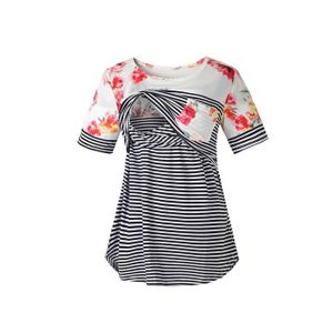 T-SHIRT T-shirt de maternité à manches courtes à rayures imprimées vêtements d'allaitement haut de maternité Noir