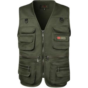 VESTE - GILET DE PECHE Gilet de Pêche Homme Pas Cher Couleur UnieRespirante Ete Grande Taille Multi-Poches - Beige