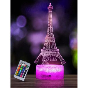 VEILLEUSE BÉBÉ Veilleuse Enfants La Tour Eiffel Lampe Illusion 3D Pépinière LED Lumière, Télécommande 16 Changement de Couleur Dimmable, Cadeaux