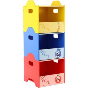 COFFRE À JOUETS FUNLIO Coffre à Jouets eois pour Enfant Empilable (3 pièces), Rangement Jouet et Tabouret 2 en 1, Coffre a Jouet Design Fruits C41