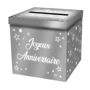 Ref Urnep00ba X1 Santex Urne Joyeux Anniversaire Paillete Blanc