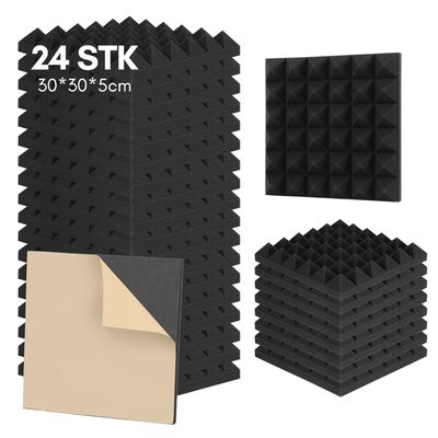 Lot De 96 Panneaux Acoustiques En Mousse Noire - 30,5 X 30,5 Cm, Isolation Studio, Home Studio, Bureau - 5
