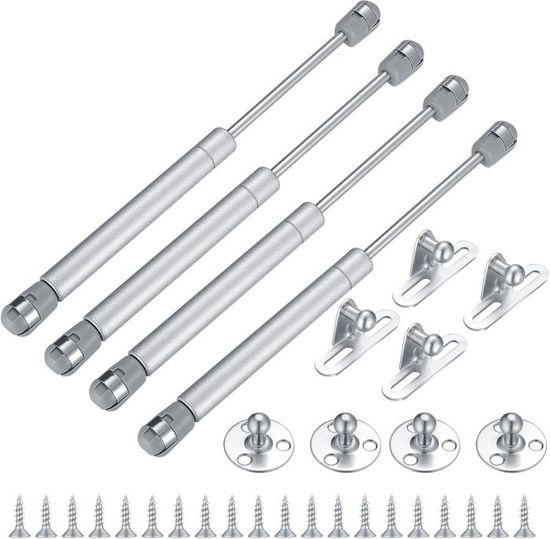 Lot de 4 vérins à gaz 100 N/10 kg Pour placard de cuisine, armoire, porte Fermeture douce