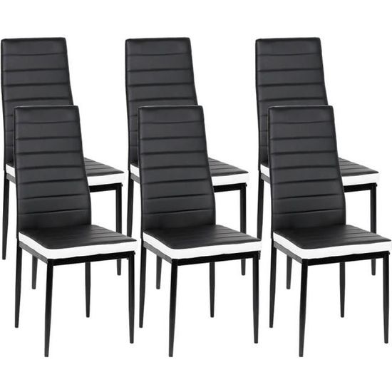 Lot de 6 chaises de salle à manger contemporaines en simili noir et blanc
