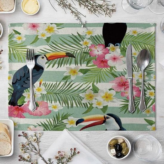 Set de table,Toucan tapis de Table imprimé avec motifs d'animaux d'oiseaux, napperon de cuisine, décoration de réception - Type 15