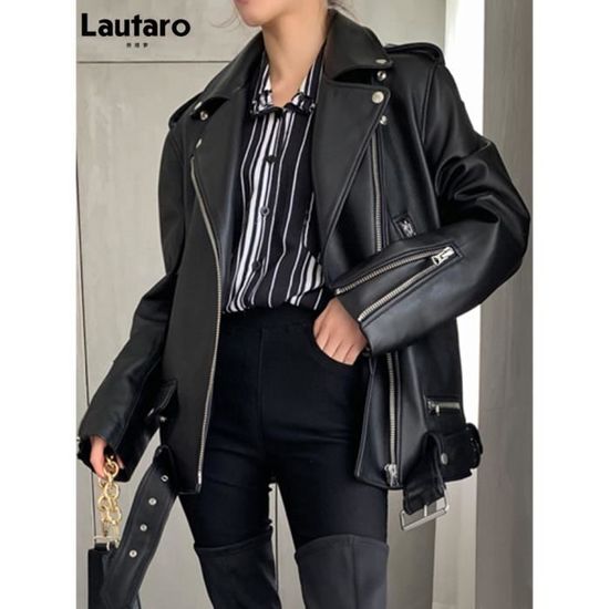Veste Motard Simili-cuir Noir Femme - Style Punk Aviateur, Manches Longues, Neuve Avec étiquettes
