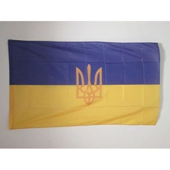 Drapeau Ukraine Avec Armoiries - 45x30cm - Haute Qualité AZ FLAG