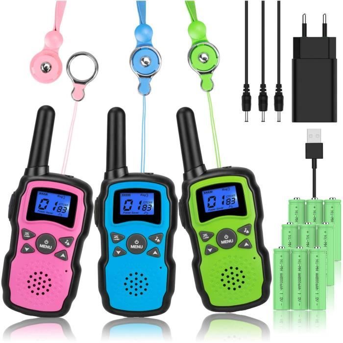 Talkies-Walkies Rechargeables Pour Enfants - Portée 3 Km, 22 Canaux - Lot De 2 Avec Lampe Torche