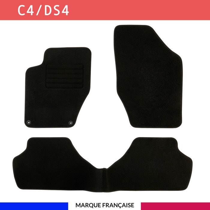 Tapis de sol voiture - Sur mesure pour CITROEN C4 / DS4 (10/2010-10/2020) Antidérapant - 3 pièces : Protection arrière - Moquette