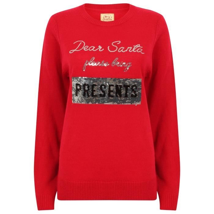 Pull de Noel Sequin Rouge Femme Rouge gris argente et noir Cdiscount Pret a Porter