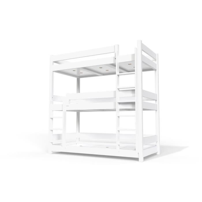 ABC MEUBLES Lit superposé ABC 3 places en bois massif 90x190 90x190 Blanc