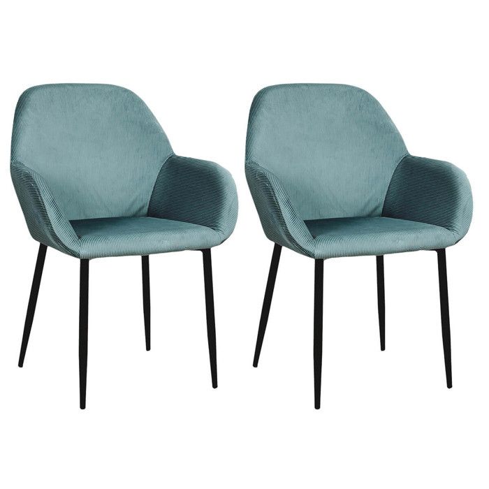 ALESSIA - Lot de 2 Fauteuils Velours Côtelé Bleu Canard