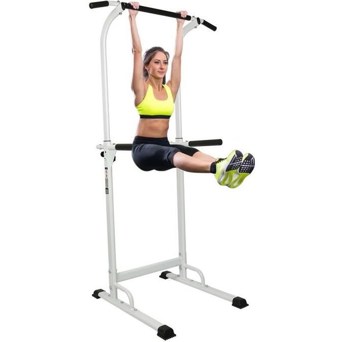 Power Tower, Chaise Romaine Barre de Traction, Tour de Musculation Multifonction Station Dips Barres Parallèles, Réglable en Hauteur