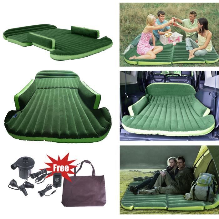 Matelas gonflable voiture SUV pliable Lit de l'air Siège d'auto Vert - KIT avec 1 pompe 1 sac - pour voyage camping SINBIDE®