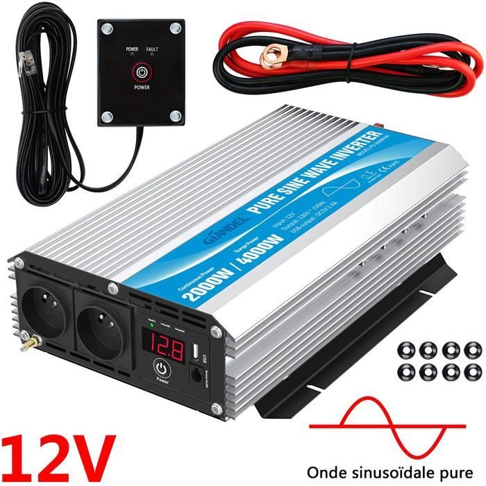 SUDOKEJI 1000W DC 12 V vers 230 V 240 V AC convertisseur de Voiture 12 V avec Allume-Cigare 12 V avec 4,8 A 4 Ports USB 2 Prises AC Adaptateur de Voiture avec /écran LCD