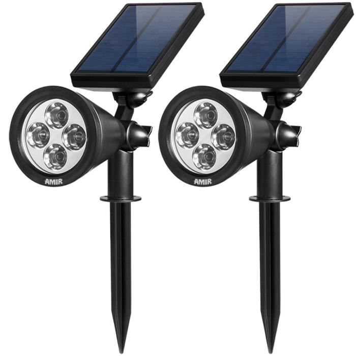 2pcs Spots solaires extérieur étanches - Éclairage de paysage étanche à 4 LED - Auto On / Off - Noir