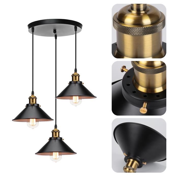 MOGOD Rétro 3 Têtes Lustre en Métal E27 Ø22cm Lampe Suspension Filaire Ajustable Vintage Plafonnier Intérieur décorer La Chambre