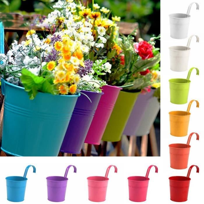 【Crochet de suspension】Pots de fleurs en métal extérieur en fer suspendu jardinière de balcon 10 pièces Vase coloré
