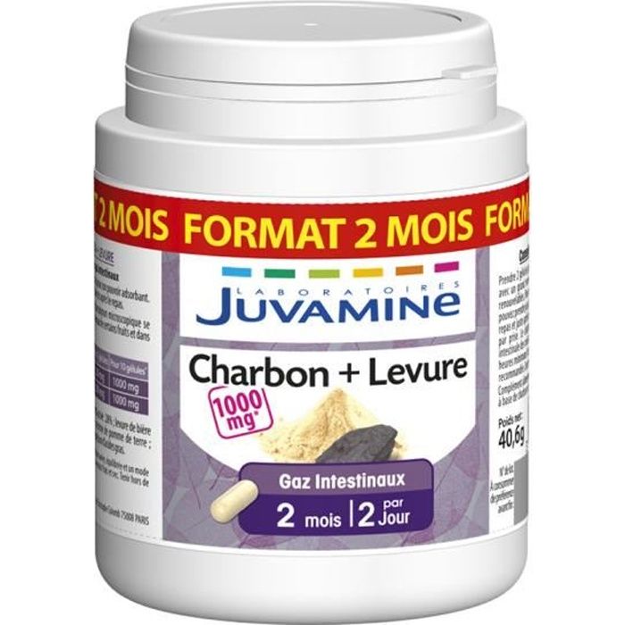 JUVAMINE CHARBON + LEVURE 120 GELULES