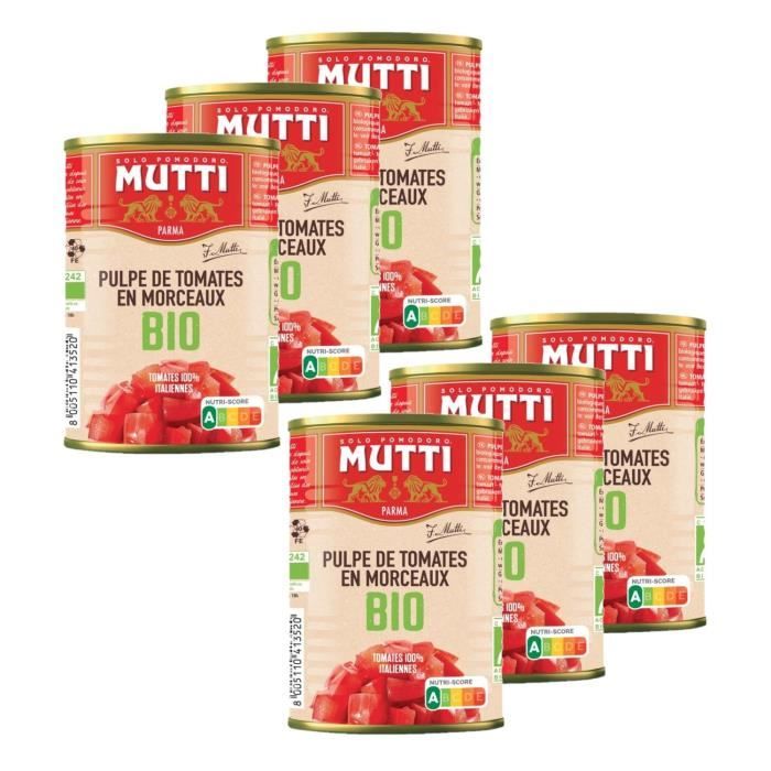 Mutti - Lot 6x Pulpe de tomates morceaux Bio - Boîte 400g