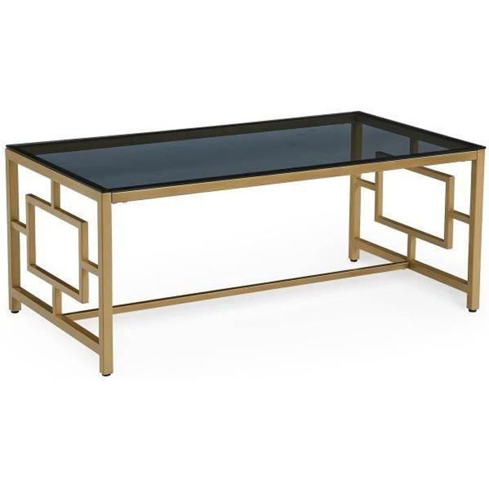 Table basse design en verre noir et métal doré rectangulaire PABLO
