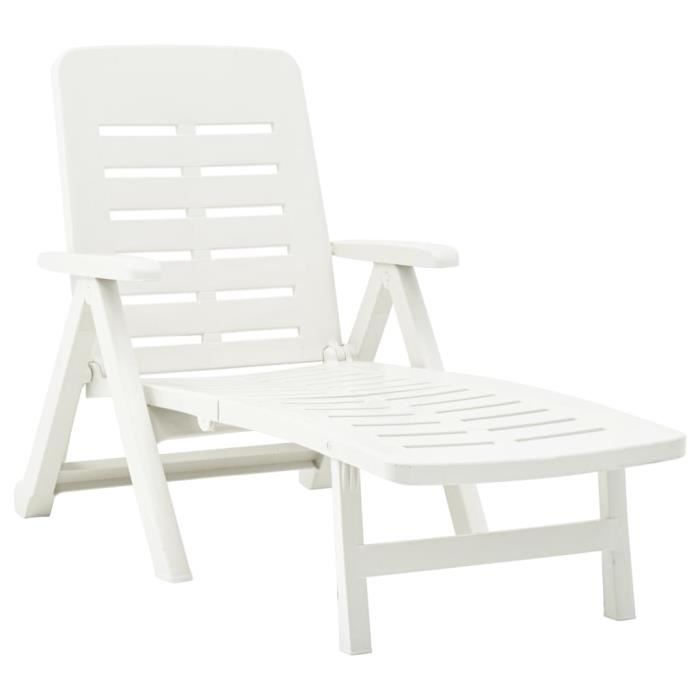 CMOPPN® Chaise Longue de jardin bain Relaxation Fauteuil Relax extérieur pliable Plastique Blanc VDAPBQ