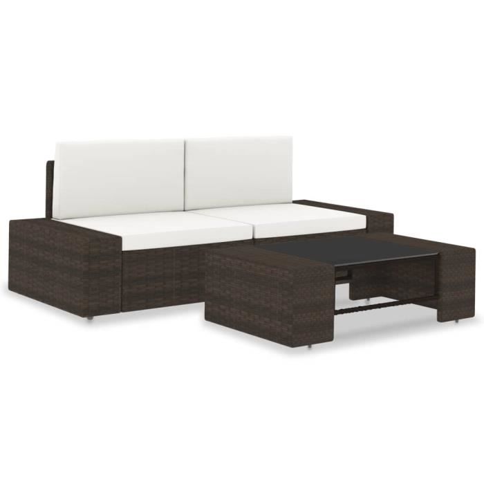 Salon de jardin 3 pcs - Meuble de jardin Ensemble repas de jardin Résine tressée Marron