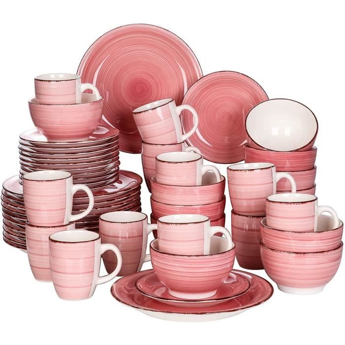 vancasso, Série Bella, Service de Table en Céramique, Assiettes 48 Pièces 12 Personnes, Faïence Style Vintage Rustique, Motif C 1005