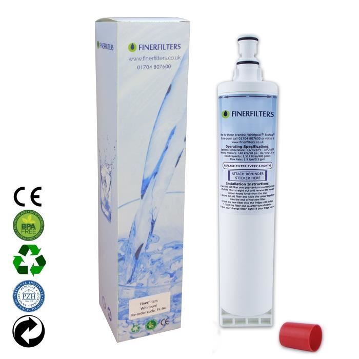 Finerfilters Whirlpool SBS002 Réfrigérateur Filtre à eau Réfrigérateur Compatible 481281718406 remplacement interne, PWF100, WF285,